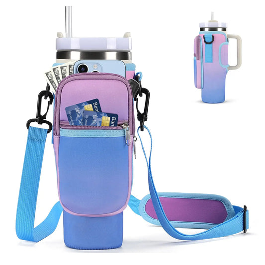 Kitchen Gadgets Water Bottle Bag with Adjustable Shoulder Strap, Tumbler Cup Accessories, 40Oz Tumbler Carrier Bag, Water Bottle Carrying Bag with Cell Phone Pouch, Cute Girly Accessories (Mug Not Included), Back to School