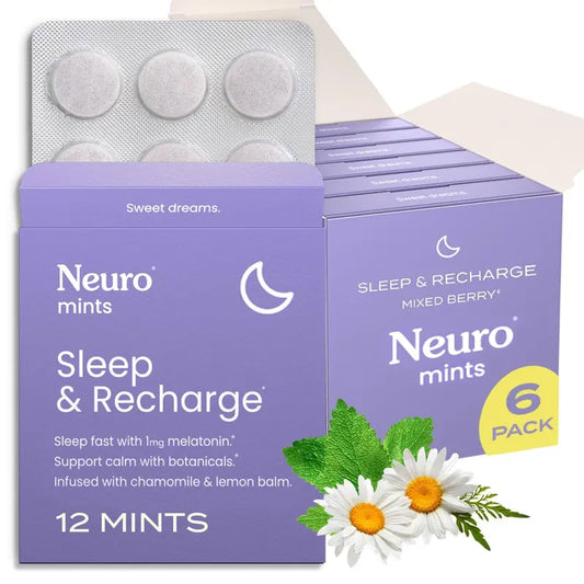 Neuro Melatonin 1Mg Mints for Better Sleep - Fast Dissolve Sugar-Free Sleep & Recharge Mints with Lemon Balm & Chamomile - Mixed Berry Flavor