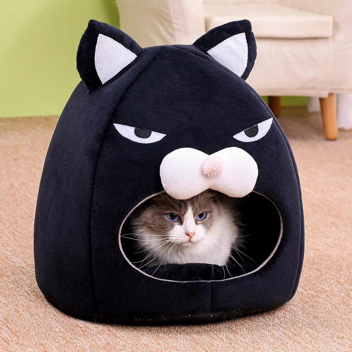 Cat House (1 Piece), Cute Cartoon Kitten Design Pet Bed, Pet Supplies for Indoor Outdoor Use