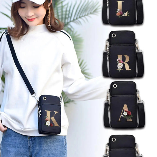 Letter Floral Pattern Zipper Crossbody Bag for Summer, Fashionable Letter Detail Wallet Phone Bag for Women, Casual Sporty Phone Wallet Bag